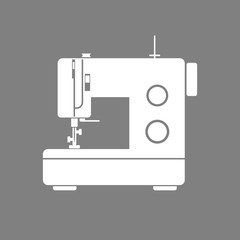 White sewing machine vector icon on grey background