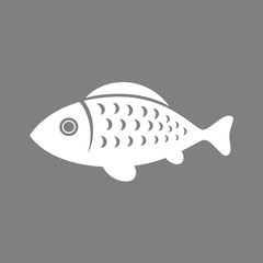 White fish vector icon on grey background