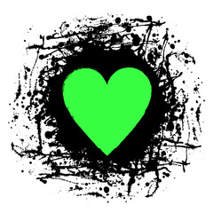 Obraz premium Grafika wektorowa ilustracja serca znak z plama atramentu, pociągnięcia pędzlem, krople na białym tle. Serie artystyczna ilustracja z pluśnięciem, kleksami i muśnięć uderzeniami.