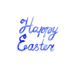Happy Easter hand painted blue watercolor. Greeting card or invitation template.