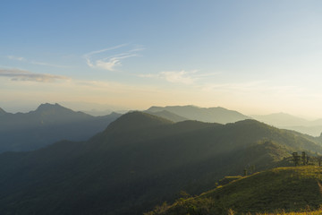 Obraz premium Mountain view with blue sky and clouds.