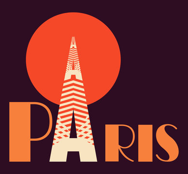 poster travel Paris title orange