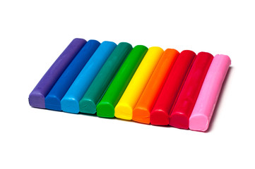 Plasticine on a white background, rainbow