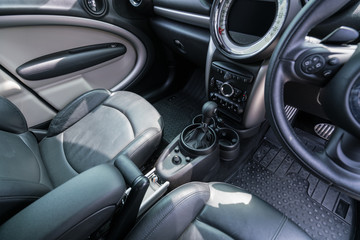 Fototapeta na wymiar New modern sport car interior View of the interior of a modern car 