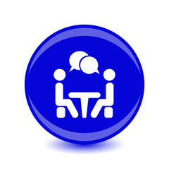 Conference icon. People sitting at the table. Vector.