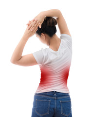 Spine osteoporosis. Scoliosis. Spinal cord problems on woman's back.