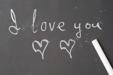 I love you inscription in chalk on blackboard
