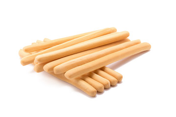 Toasted wheat bread sticks isolated on a white background.