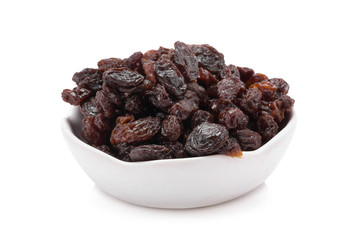 Raisins on a white background.
