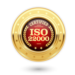 Fototapeta na wymiar ISO 22000 certified medal - Food safety management