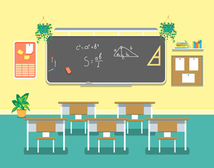 Cartoon Classroom Design Interior. Vector