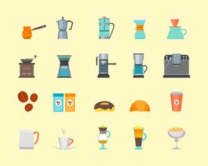 Coffee Shop Color Icon Set. Vector