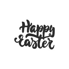 Happy easter - hand drawn lettering phrase isolated on the white background. Fun brush ink inscription for photo overlays, greeting card or t-shirt print, poster design.