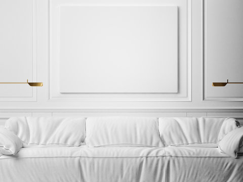 Mock up poster, minimalism white interior, illustration