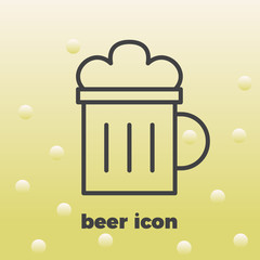 Mug of beer icon thin line for web and mobile, modern minimalistic flat design. Vector icon with dark grey outline on light Yellow background.