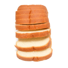 Stack of sliced bread isolated on white background
