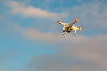 Drone DJI Phantom 4 at sunset in flight in Tenerife