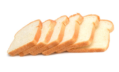 Stack of sliced bread isolated on white background