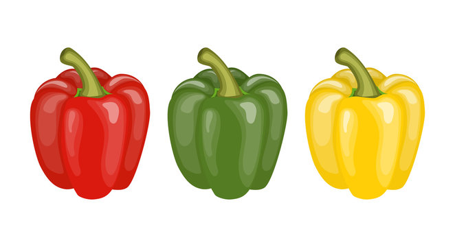 Yellow, red and green pepper.