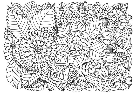 Beautiful floral pattern in black and white. Can use for print , coloring and card design