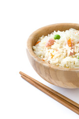 Fried chinese rice with vegetables isolated on white background

