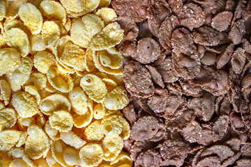Background of corn and buckwheat flakes, texture.