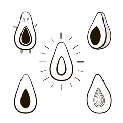 Avocado cartoon funny cute illustration icon set on white background