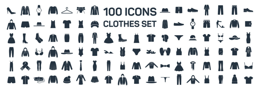 Clothes 100 icon set on white background