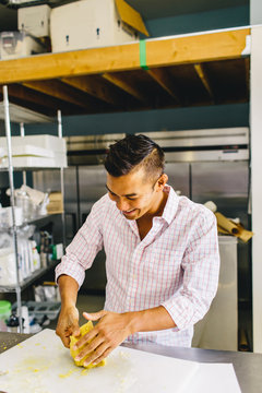 Student at pasta making class