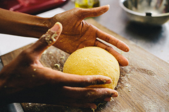 Student at pasta making class