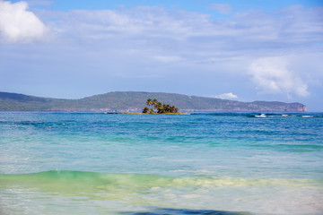 Tropical island with palm trees in the middle of the Caribbean sea