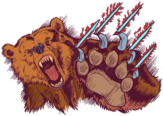 Brown Bear Mascot Slashing or Clawing Vector Cartoon