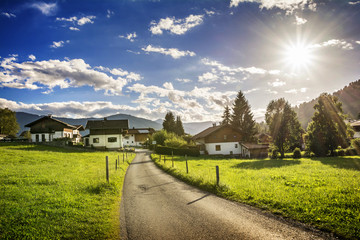 Beautiful evening scene on the road to Westendorf village in Tirol, Austria
