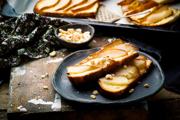 pears  crostini.selective focus