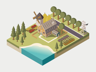 Farmhouse Isometric Illustration 