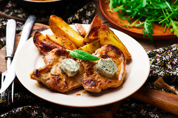 Veal Chops with Sage Butter.selective focus