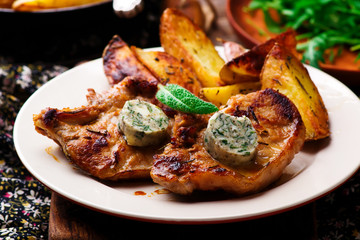 Veal Chops with Sage Butter.selective focus