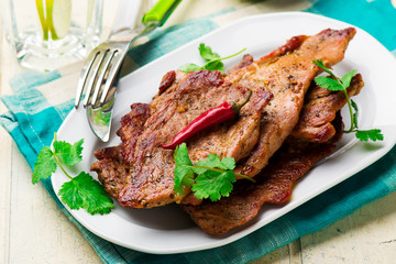Pork Fillets with Espelette Pepper.selective focus