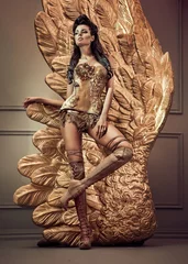 Fototapete Rund Golden sensual lady with giant wings © konradbak