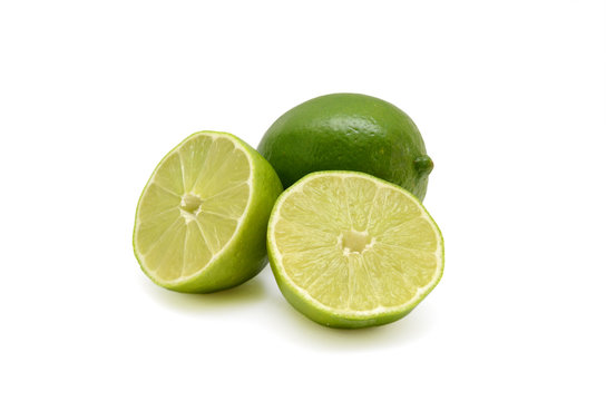 Fresh limes cutout isolated on white background