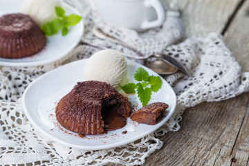 Chocolate fondant - lava cake with vanilla ice cream