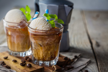 Ice coffee with vanilla ice cream