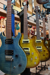 Fototapeta na wymiar Electric guitars in music store