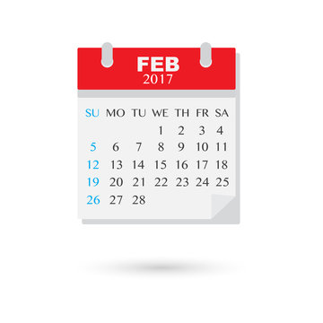February 2017, Vector flat weekly calendar icon