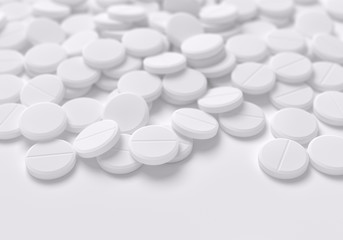 Pile of Round White Pills on White Background