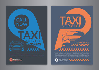 Set of taxi service business layout templates. A4 call taxi concept flyer. Vector illustration. © luckykot