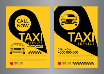 Set of taxi service business layout templates. A4 call taxi concept flyer. Vector illustration.