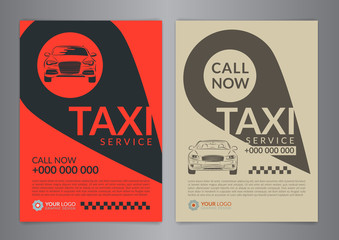 Set of taxi service business layout templates. A4 call taxi concept flyer. Vector illustration. © luckykot