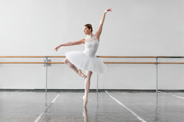 Beautiful female ballet dancer in class