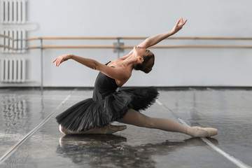 Female ballet dancer posin on rehearsal